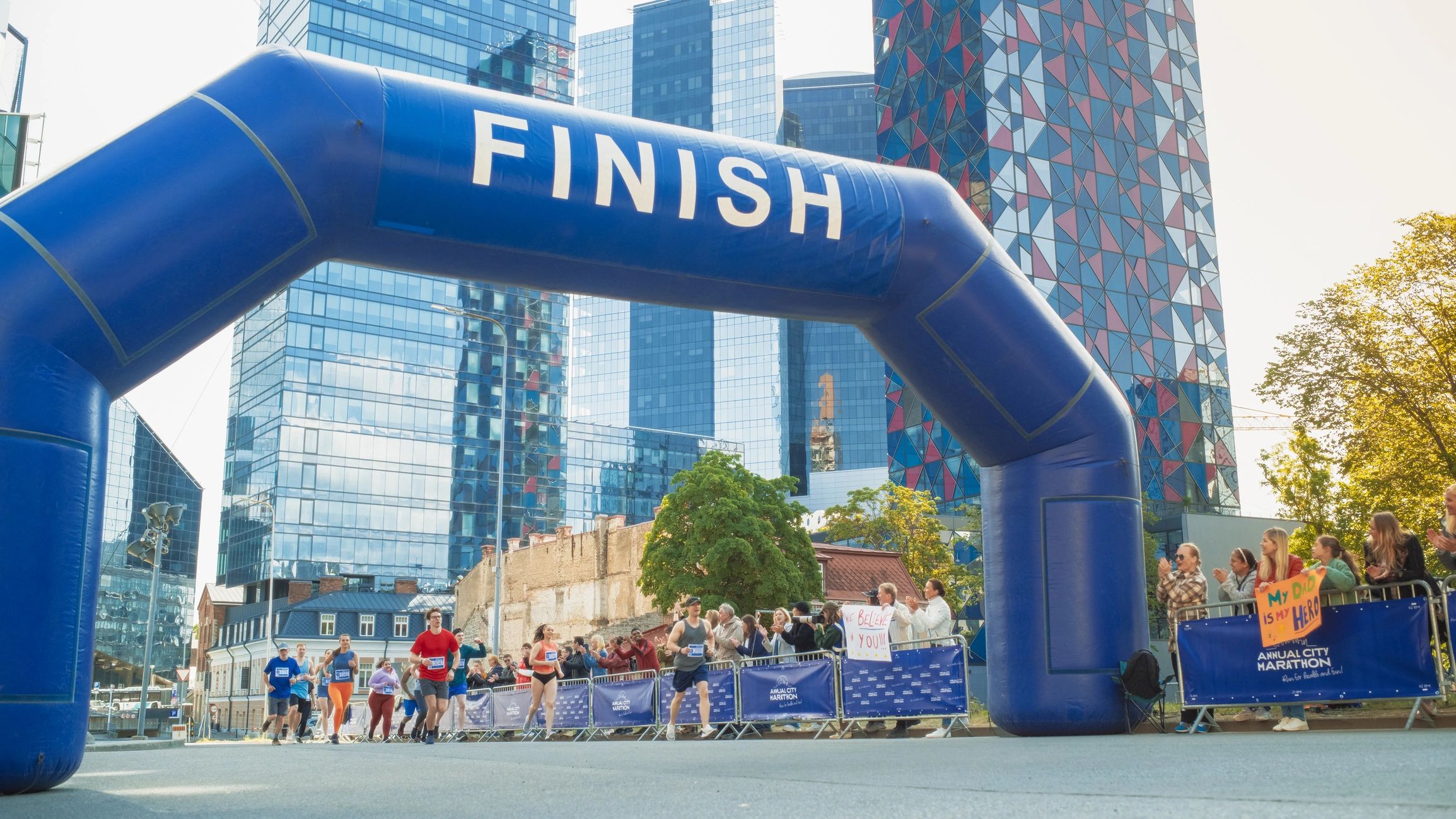 Marathon runners at the finish line